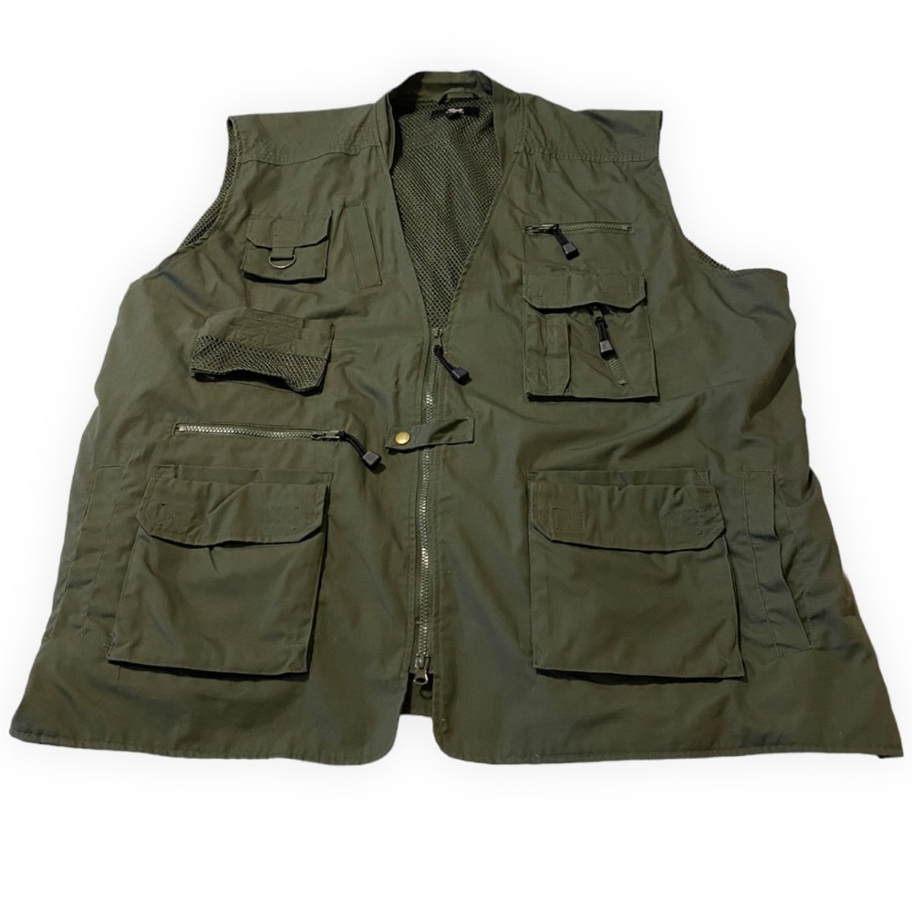Men's Olive Utility Vest with Multiple Pockets